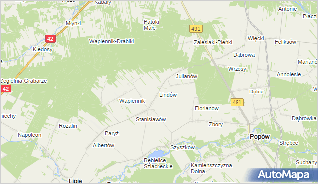 mapa Lindów gmina Lipie, Lindów gmina Lipie na mapie Targeo