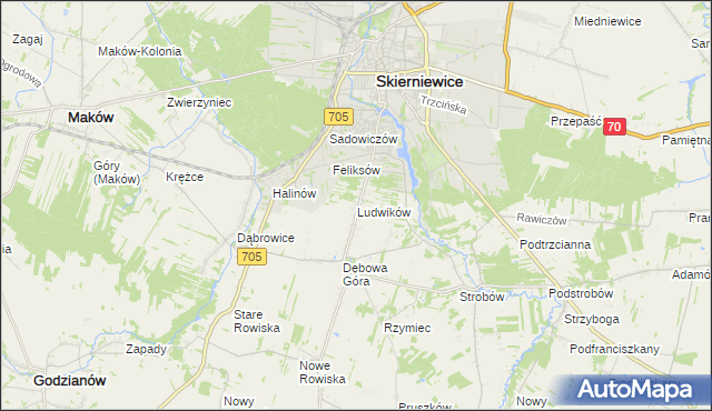 mapa Ludwików gmina Skierniewice, Ludwików gmina Skierniewice na mapie Targeo
