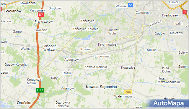 mapa Ludwinów gmina Kowala, Ludwinów gmina Kowala na mapie Targeo