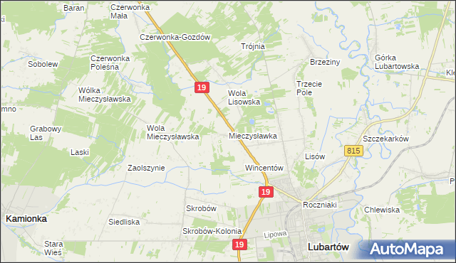 mapa Mieczysławka gmina Lubartów, Mieczysławka gmina Lubartów na mapie Targeo