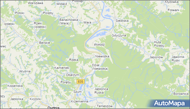 mapa Niewistka, Niewistka na mapie Targeo