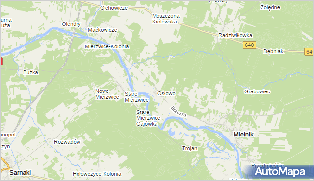 mapa Osłowo gmina Mielnik, Osłowo gmina Mielnik na mapie Targeo