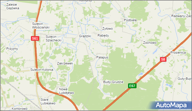 mapa Pałapus gmina Ostrów Mazowiecka, Pałapus gmina Ostrów Mazowiecka na mapie Targeo