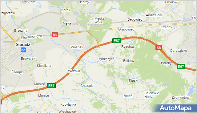 mapa Podłężyce, Podłężyce na mapie Targeo