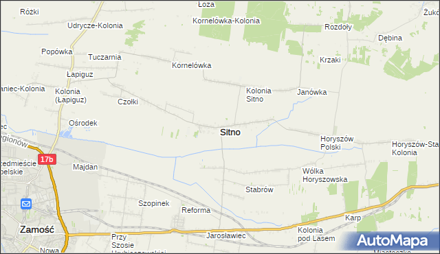 mapa Sitno powiat zamojski, Sitno powiat zamojski na mapie Targeo