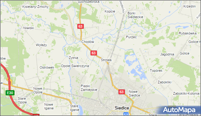 mapa Strzała gmina Siedlce, Strzała gmina Siedlce na mapie Targeo