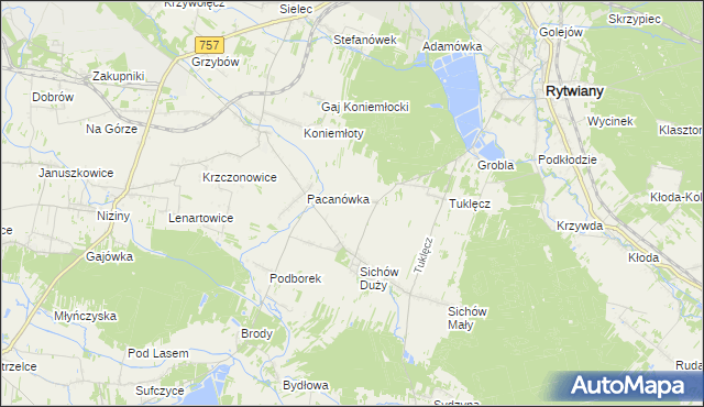mapa Święcica gmina Rytwiany, Święcica gmina Rytwiany na mapie Targeo