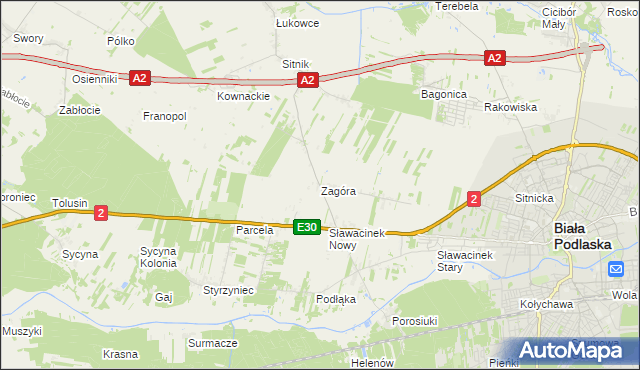 mapa Zagóra gmina Biała Podlaska, Zagóra gmina Biała Podlaska na mapie Targeo