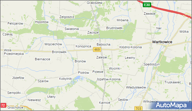 mapa Zalesie gmina Wartkowice, Zalesie gmina Wartkowice na mapie Targeo