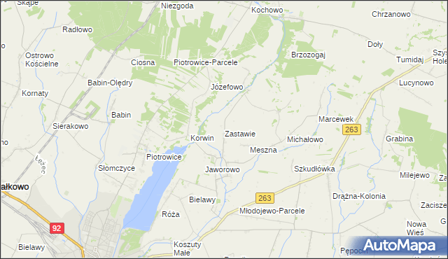 mapa Zastawie gmina Słupca, Zastawie gmina Słupca na mapie Targeo