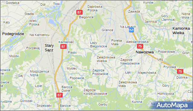 mapa Żeleźnikowa Wielka, Żeleźnikowa Wielka na mapie Targeo