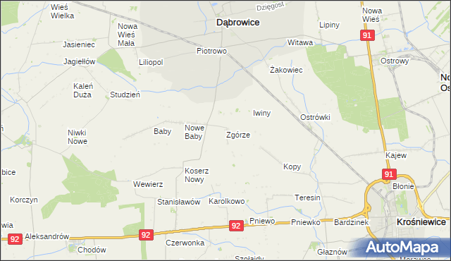 mapa Zgórze gmina Dąbrowice, Zgórze gmina Dąbrowice na mapie Targeo