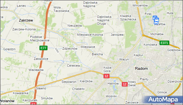 mapa Bielicha, Bielicha na mapie Targeo