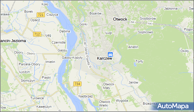 mapa Karczew powiat otwocki, Karczew powiat otwocki na mapie Targeo