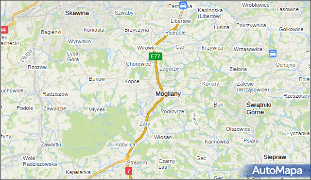 mapa Mogilany, Mogilany na mapie Targeo