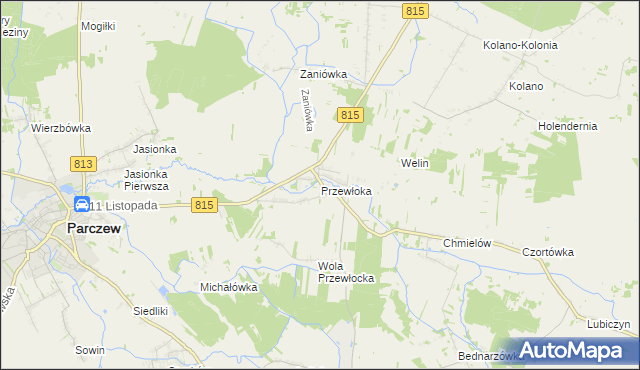 mapa Przewłoka gmina Parczew, Przewłoka gmina Parczew na mapie Targeo