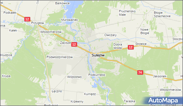 mapa Sulejów powiat piotrkowski, Sulejów powiat piotrkowski na mapie Targeo