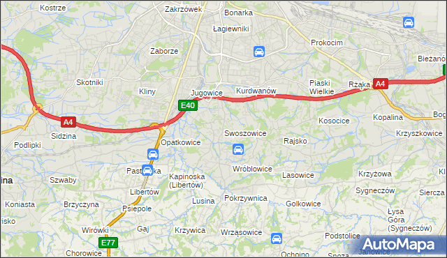 mapa Swoszowice gmina Kraków, Swoszowice gmina Kraków na mapie Targeo