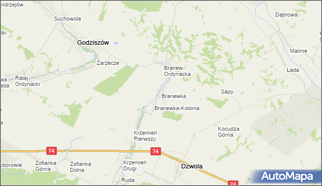 mapa Branewka, Branewka na mapie Targeo