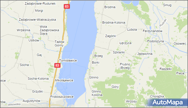 mapa Brzeg gmina Pęczniew, Brzeg gmina Pęczniew na mapie Targeo