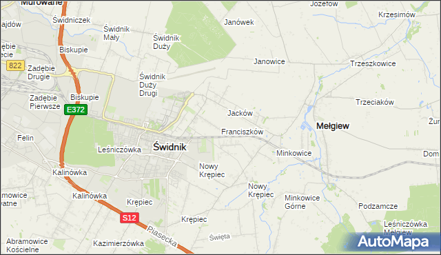 mapa Franciszków gmina Mełgiew, Franciszków gmina Mełgiew na mapie Targeo