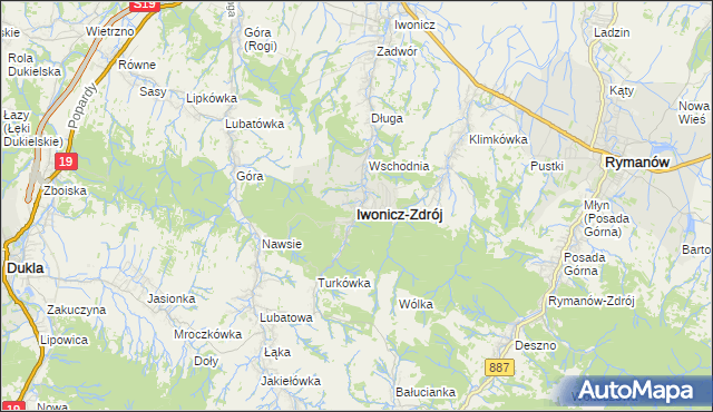mapa Iwonicz-Zdrój, Iwonicz-Zdrój na mapie Targeo