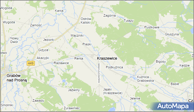 mapa Kraszewice powiat ostrzeszowski, Kraszewice powiat ostrzeszowski na mapie Targeo