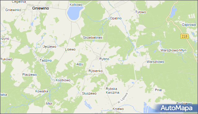 mapa Rybno gmina Gniewino, Rybno gmina Gniewino na mapie Targeo