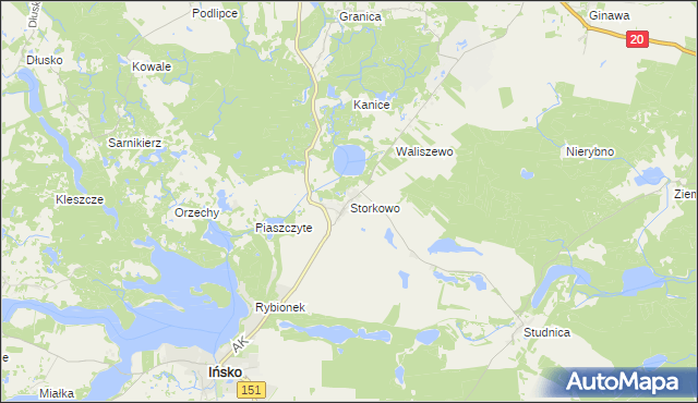 mapa Storkowo gmina Ińsko, Storkowo gmina Ińsko na mapie Targeo