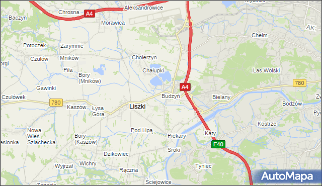 mapa Budzyń gmina Liszki, Budzyń gmina Liszki na mapie Targeo