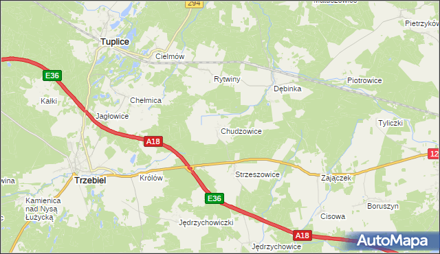 mapa Chudzowice, Chudzowice na mapie Targeo