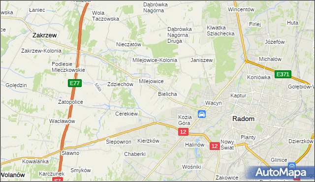 mapa Bielicha, Bielicha na mapie Targeo