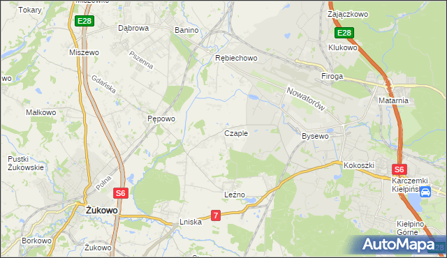 mapa Czaple gmina Żukowo, Czaple gmina Żukowo na mapie Targeo