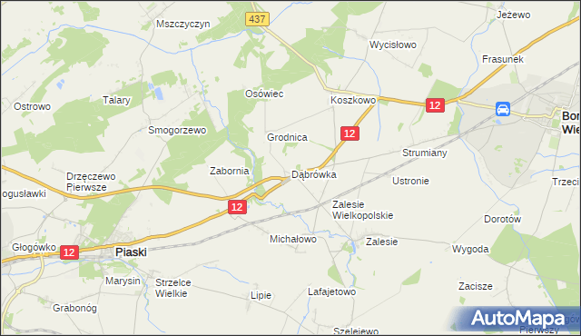 mapa Dąbrówka gmina Borek Wielkopolski, Dąbrówka gmina Borek Wielkopolski na mapie Targeo