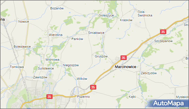 mapa Gruszów gmina Marcinowice, Gruszów gmina Marcinowice na mapie Targeo