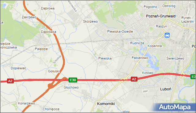 mapa Plewiska gmina Komorniki, Plewiska gmina Komorniki na mapie Targeo