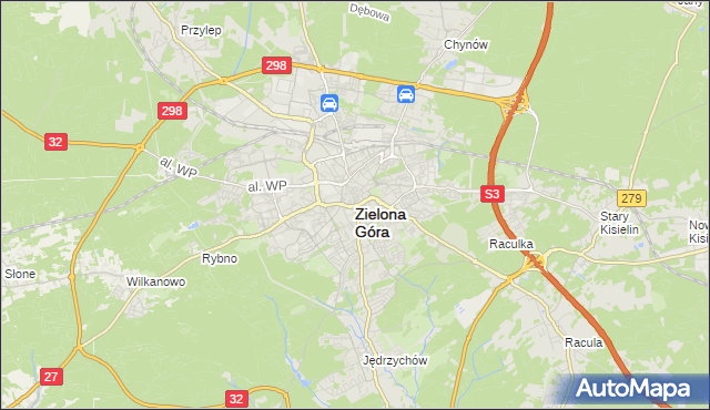 mapa Zielona Góra, Zielona Góra na mapie Targeo