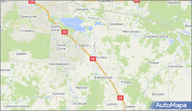 mapa Kuriany gmina Zabłudów, Kuriany gmina Zabłudów na mapie Targeo