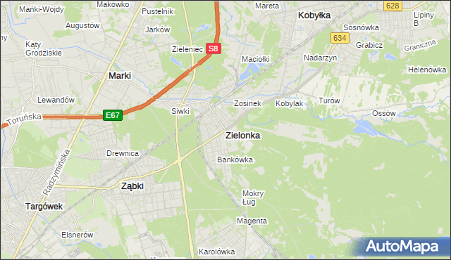 mapa Zielonka powiat wołomiński, Zielonka powiat wołomiński na mapie Targeo