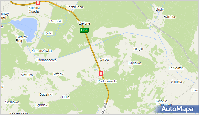 mapa Cisów gmina Sztabin, Cisów gmina Sztabin na mapie Targeo