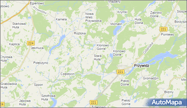 mapa Stara Huta gmina Przywidz, Stara Huta gmina Przywidz na mapie Targeo