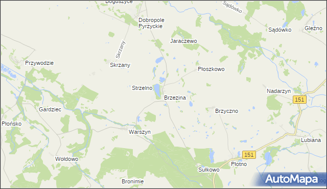 mapa Brzezina gmina Dolice, Brzezina gmina Dolice na mapie Targeo