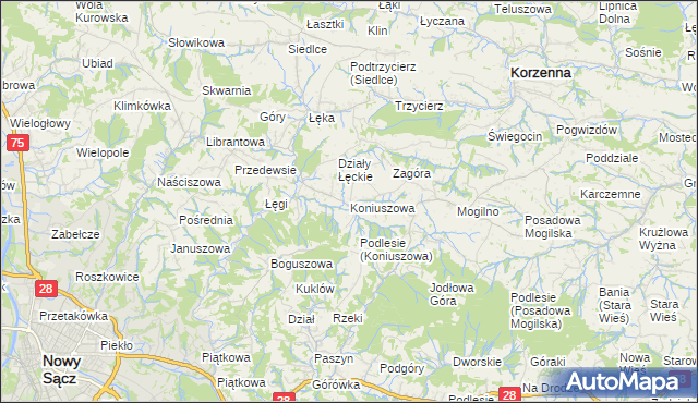 mapa Koniuszowa, Koniuszowa na mapie Targeo