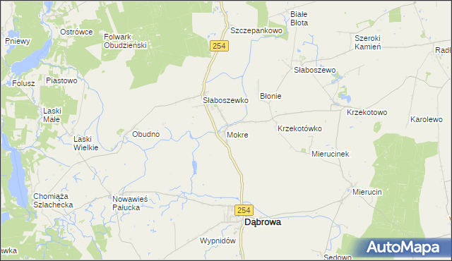 mapa Mokre gmina Dąbrowa, Mokre gmina Dąbrowa na mapie Targeo