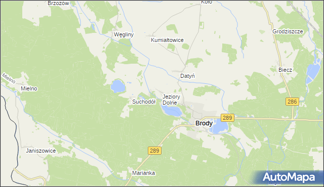 mapa Jeziory Dolne, Jeziory Dolne na mapie Targeo