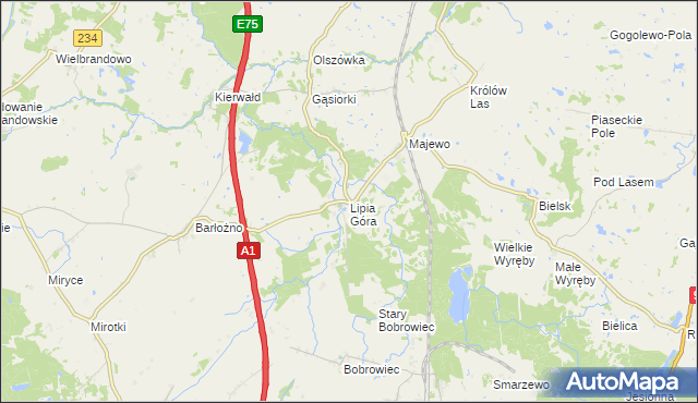 mapa Lipia Góra gmina Morzeszczyn, Lipia Góra gmina Morzeszczyn na mapie Targeo