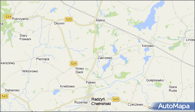 mapa Zakrzewo gmina Radzyń Chełmiński, Zakrzewo gmina Radzyń Chełmiński na mapie Targeo