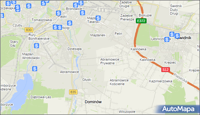 mapa Abramowice Prywatne, Abramowice Prywatne na mapie Targeo