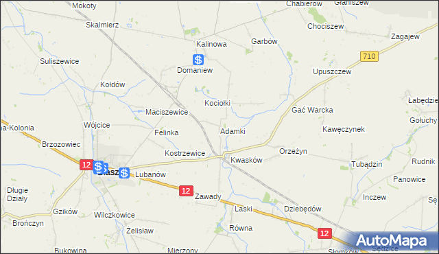 mapa Adamki gmina Błaszki, Adamki gmina Błaszki na mapie Targeo