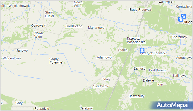 mapa Adamowo gmina Długosiodło, Adamowo gmina Długosiodło na mapie Targeo